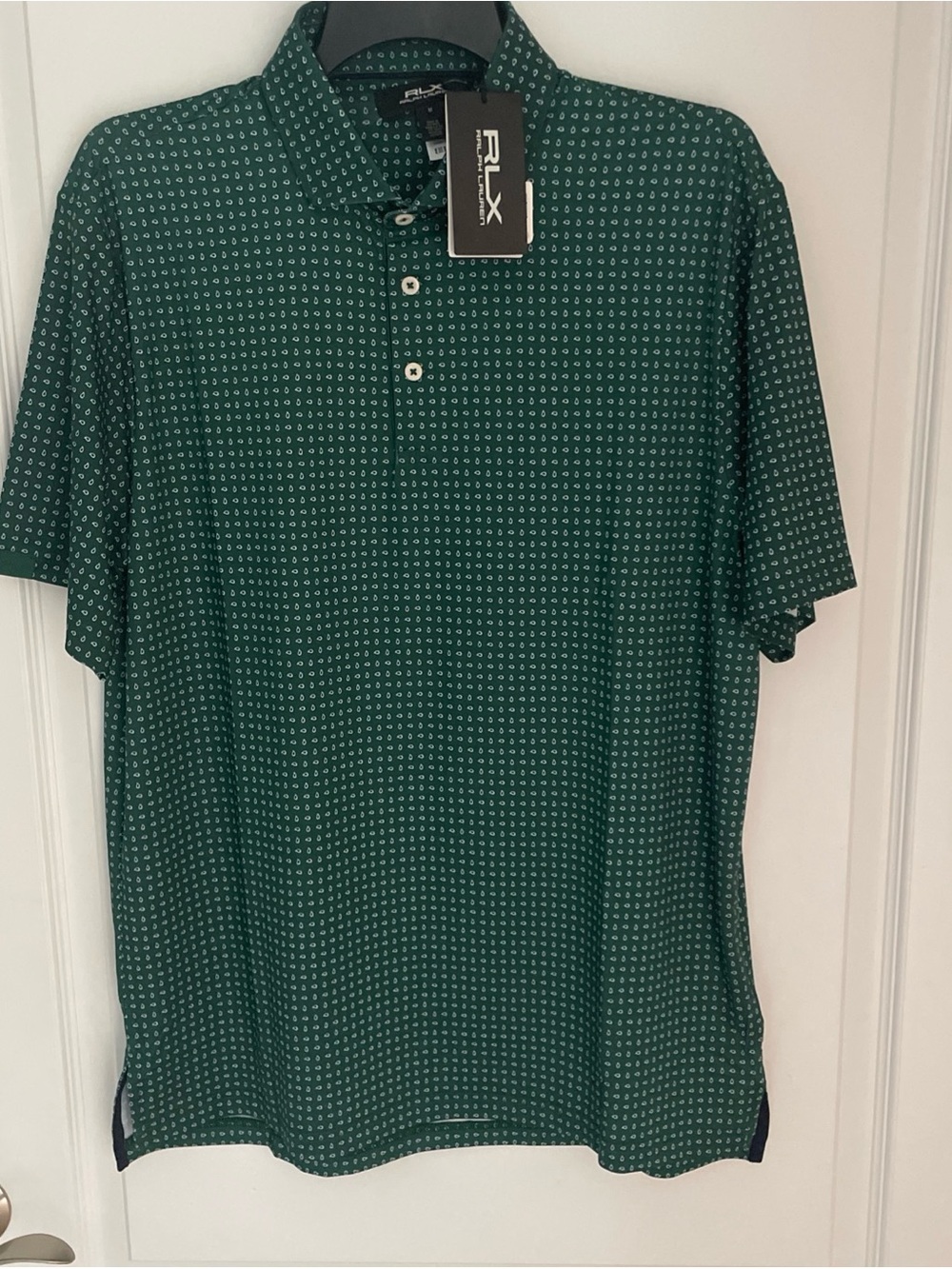 RLX Ralph Lauren Golf Print Polo Short Sleeve Mens Shirt Green Size Medium $115